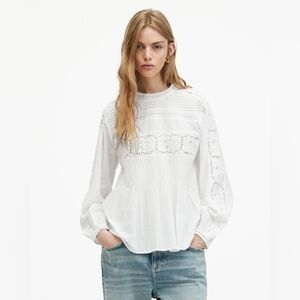 All Saints Elaia Floral Embroidered Top sz 8 US White